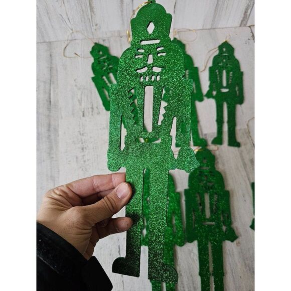 Large glitter green nutcracker ornament soldier vintage Xmas set lot tree - Picture 2 of 4